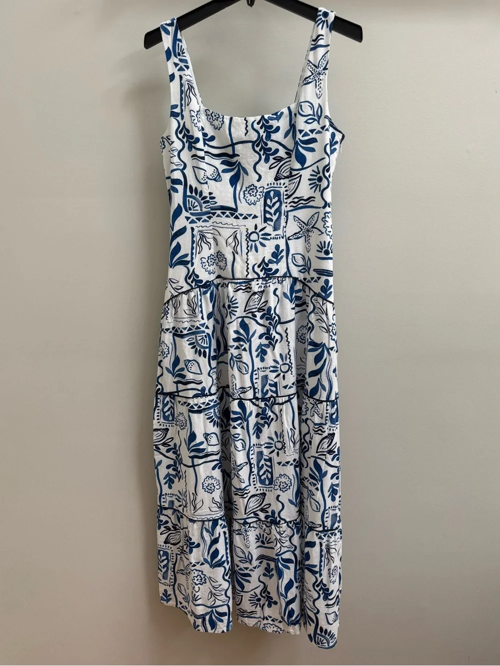 CeCe White and Blue Floral Patchwork Maxi Dress
